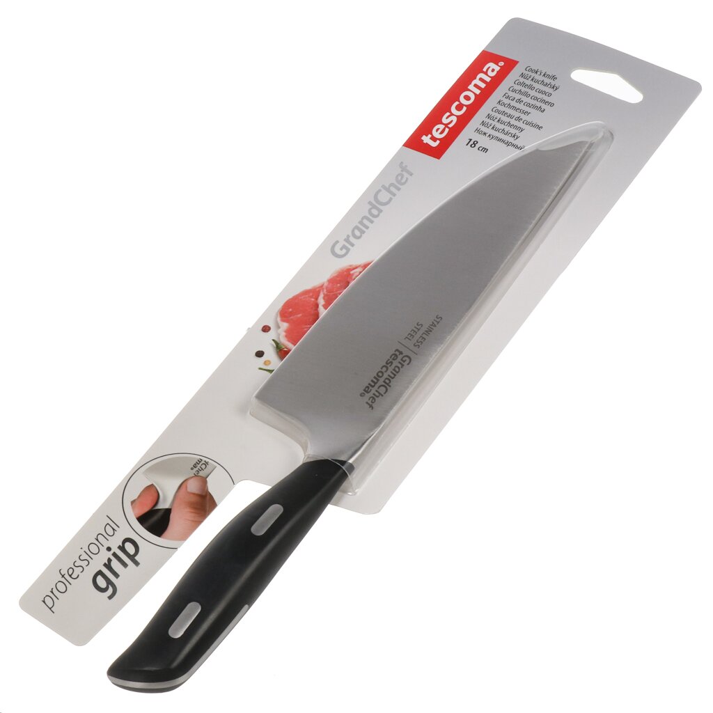 Нож кухонный Tescoma, GrandChef, кулинарный, нержавеющая сталь, 18 см, 884614 сковорода tescoma manico rosso 24 см 597824