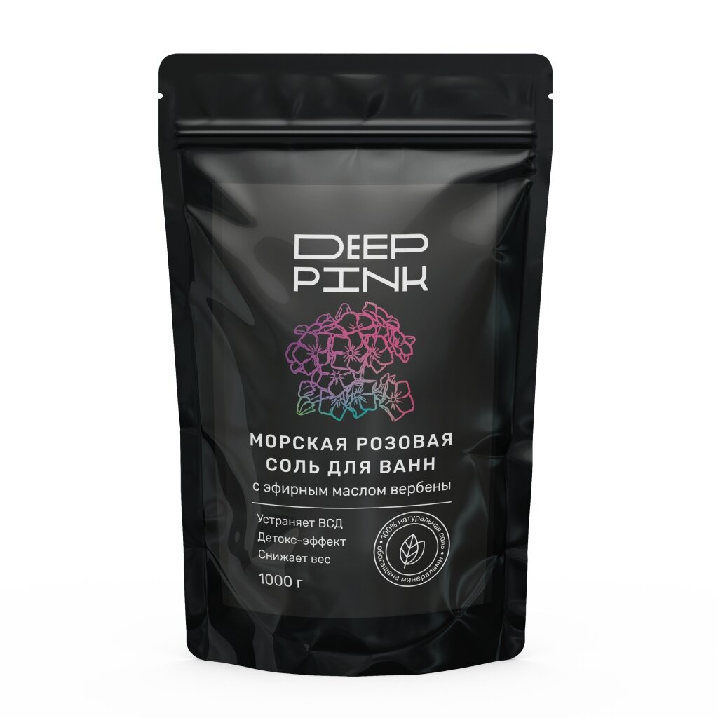 Соль для ванн Deep Pink с эфирным маслом вербены 1 кг розовая 159₽