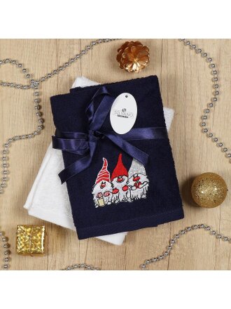 Набор полотенец кухонных 2 шт, 40х60 см, махровый, 100% хлопок, Silvano, Зимнее настроение Гномики, синий, Турция