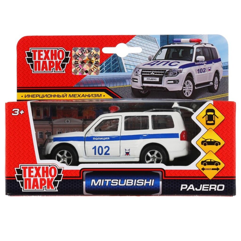 Машина Технопарк, Mitsubishi pajero полиция, 12 см, инерционная,  открывающиеся двери, SB-17-61-MP-P(W)-WB - купить оптом со складов в Москве  и Воронеже - оптовая база Спектр