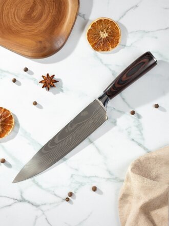 Нож кухонный Daniks, Classic G10, шеф-нож, нержавеющая сталь, 20 см, рукоятка дерево, Y4-8912
