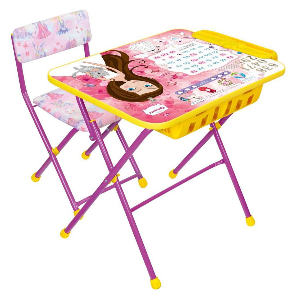 Мебель детская Nika, стол+большой пенал+стул мягкая, Маленькая принцесса, металл, пластик, с подножкой, КУ2П/17