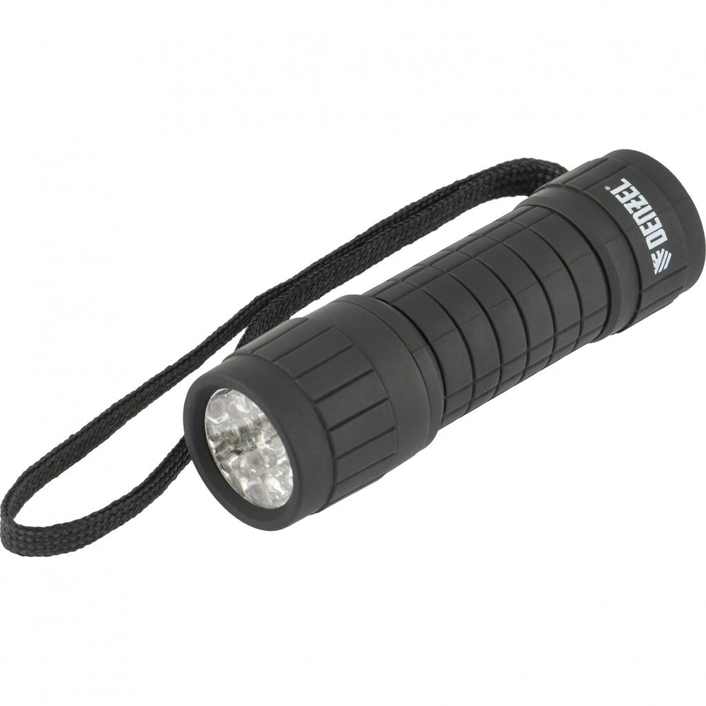 Фонарь светодиодный, чёрный корпус с мягким покрытием, 9 LED, 3хААА, Denzel, 92610