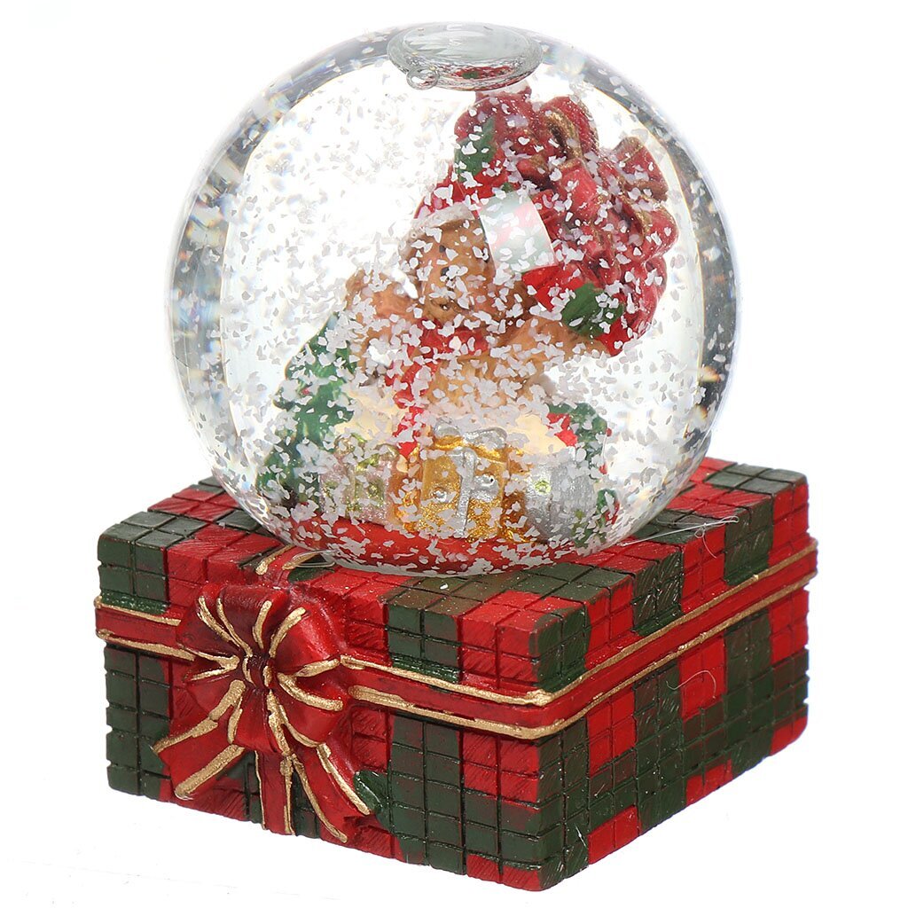 Фигурка декоративная Шар водяной со снегом Новогодний мишка 19669, 5х5х6 см