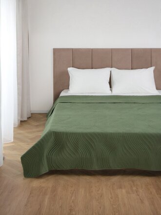 Покрывало евро, 200х220 см, 100% полиэстер, стеганое, Silvano, Модерн, темно-зеленое