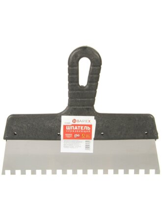 Шпатель нержавеющая сталь, 250 мм, зубчатый, зуб 8х8, рукоятка пластик, Bartex