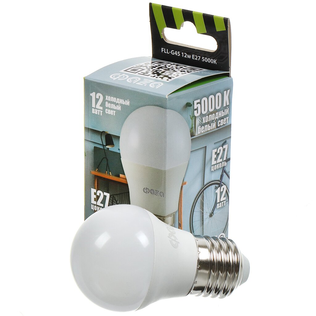 Лампа светодиодная E27, 12 Вт, 230 В, 5000 К, свет холодный белый, ФАZА, FLL- G45 фен nobrand br 202 5000 вт белый