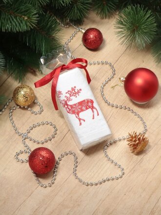 Полотенце кухонное махровое, 40х60 см, 100% хлопок, Silvano, Вышивка Олень, белое, Китай, D19-2