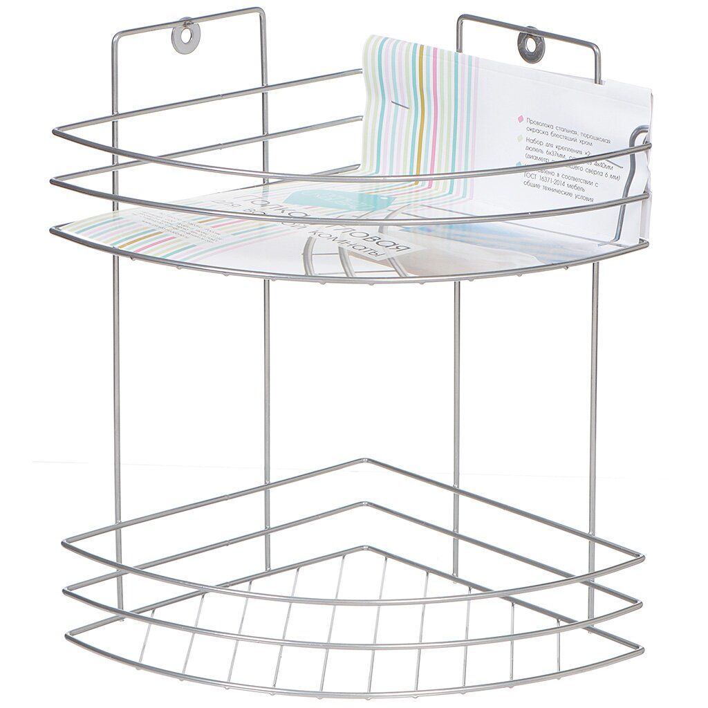 Полка для ванной металл, 2 яруса, угловая, 21х21х39 см, хром, ПУ-пр-002