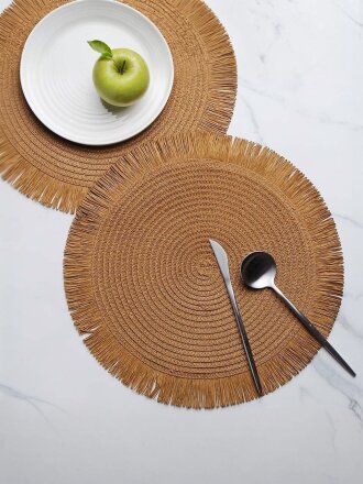 Салфетка сервировочная полимер, 38 см, круглая, бахрома, Y4-9665