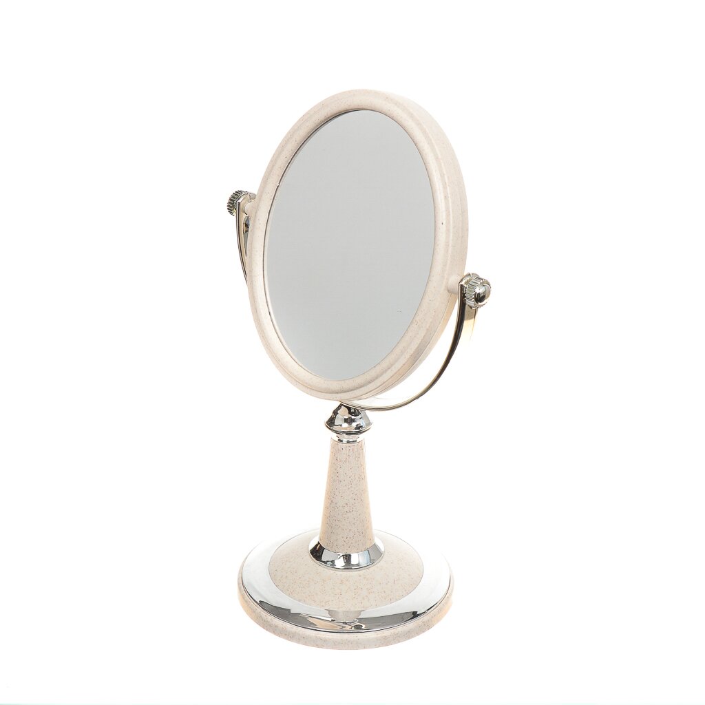 Зеркало настольное, 16х27 см, на ножке, овальное, бежевое, Y466 deco зеркало для макияжа настольное на ножке с подсветкой 30 18 см