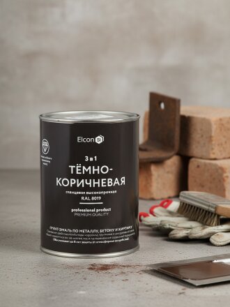 Грунт-эмаль Elcon, 3в1 глянцевая, по ржавчине, алкидная, темно-коричневая, RAL 8019, 0.8 кг