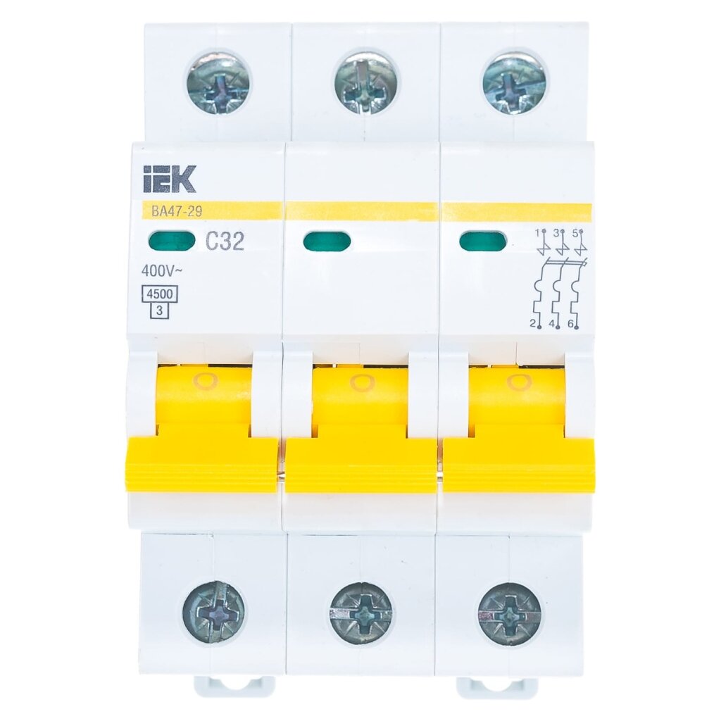 Автоматический выключатель на DIN-рейку, IEK, ВА47-29 3Р, 3 полюса, 32, 4.5 кА, 400 В, MVA20-3-032-C контакт состояния для ва47 60 на din рейку tdm