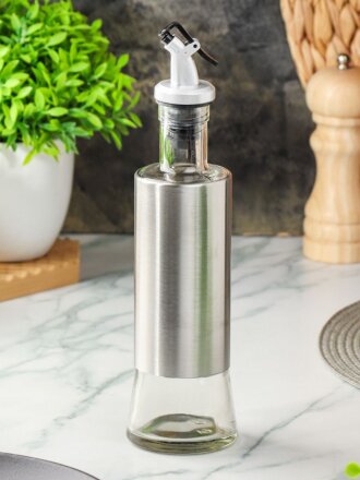 Бутылка для масла, стекло, металл, 300 мл, с дозатором, Y4-8708