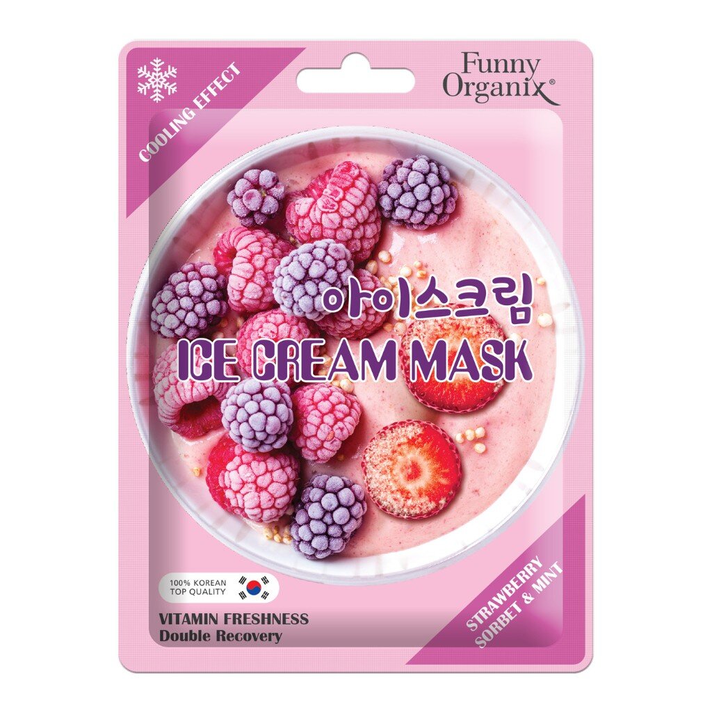 Маска для лица, Funny Organix, Морозная свежесть, тканевая, охлаждающая, 22 г маска для лица косметическая 28х22 см многоразовая силикон розовая