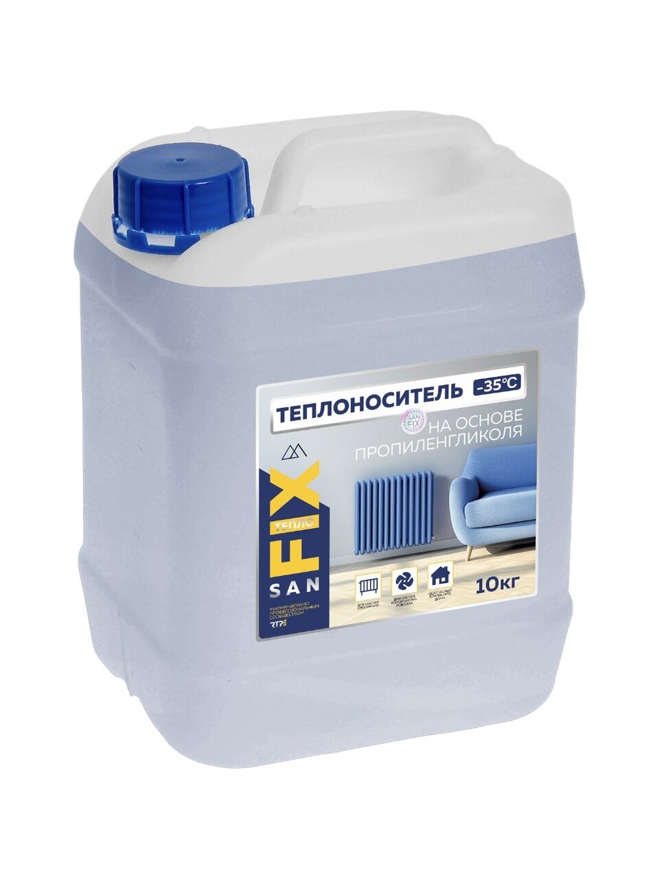 Теплоноситель для систем отопления, пропиленгликоль, 10 кг, не горюч, -35, Sanfix