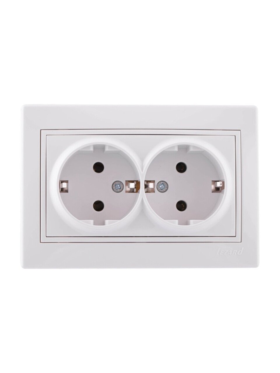 Розетка скрытой установки, 2 гнезда, с заземлением, керамика, белая, со вставкой, Lezard, Mira, 701-0202-127