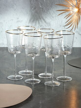 Бокал для вина, 350 мл, хрустальное стекло, 6 шт, Трио, с золотой отводкой, B060745