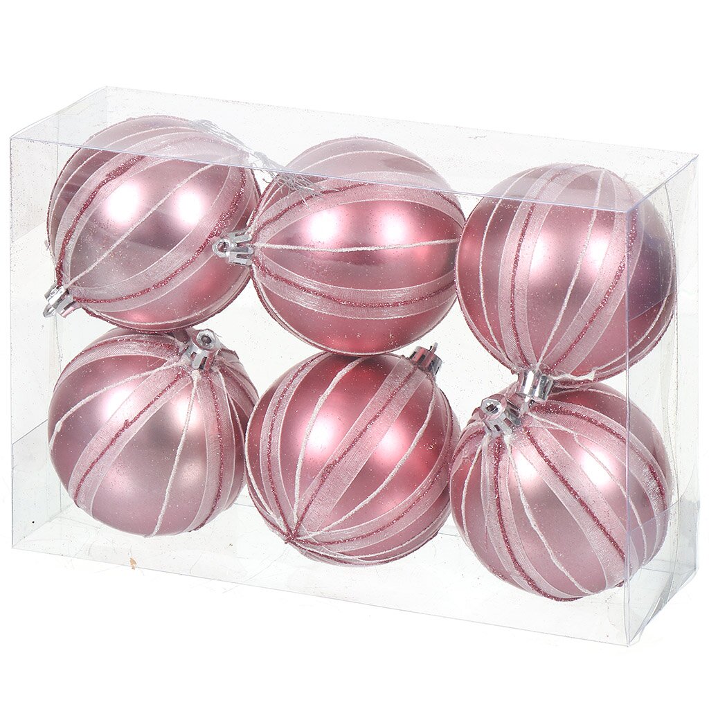 Елочный шар 6 шт, rose pink, 8 см, пластик, SYQB-012196