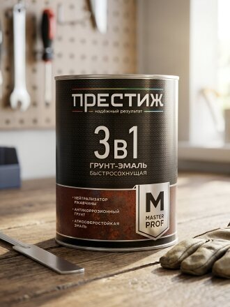 Грунт-эмаль Престиж, Мастер, по ржавчине, быстросохнущая, смоляная, шоколадная, 0.9 кг