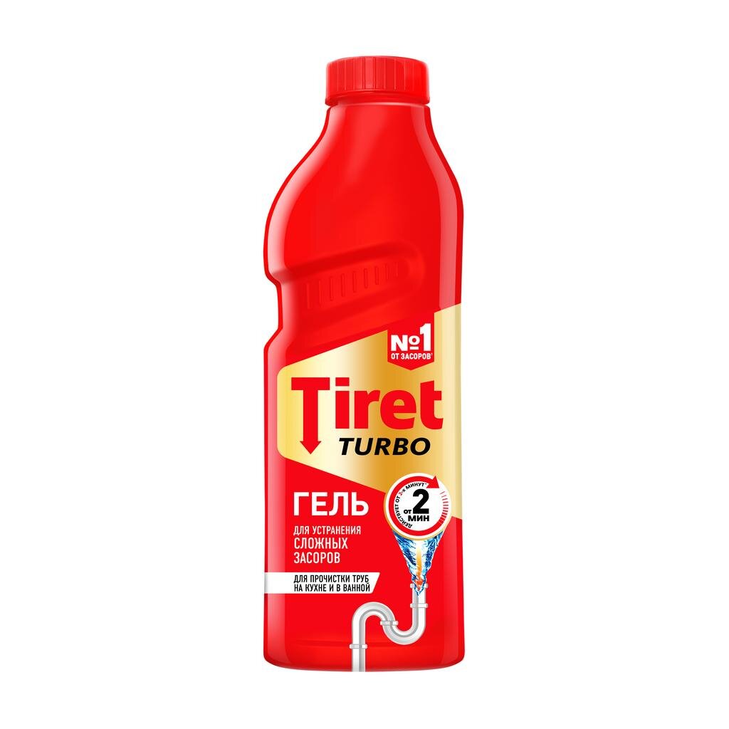 Средство от засоров Tiret, Turbo, гель, 1 л clean home гель для прочистки фановых труб 800