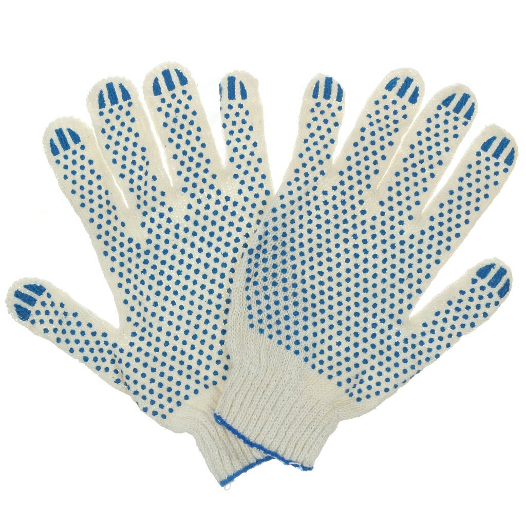 Перчатки х/б, ПВХ покрытие, точка, универсальный размер, 7.5 класс вязки, 4 нити, белая основа трикотажные перчатки с пвх в 4 нити волна пара