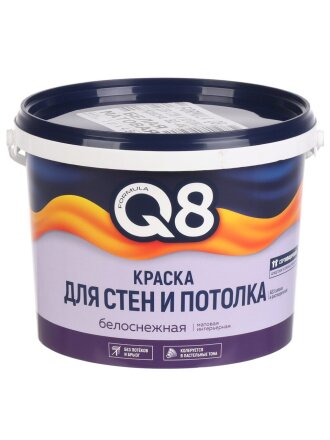Краска водно-дисперсионная, Formula Q8, акриловая, интерьерная, матовая, 4.5 кг