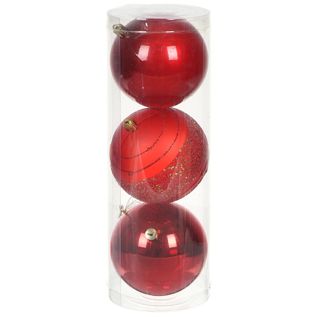 Елочный шар 3 шт, красный, 10 см, пластик, SYQE-0121100