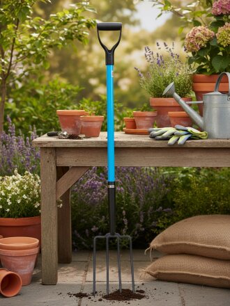 Вилы садово-огородные, четырехрогие, сталь, черенок фибергласс, с V-ручкой