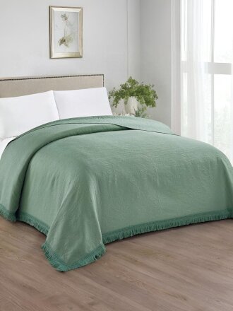 Покрывало евро, 240х260 см, 52% полиэстер, 48% хлопок, жаккард, Cleo, BOSQUA, зеленое, 240/005-BSQ