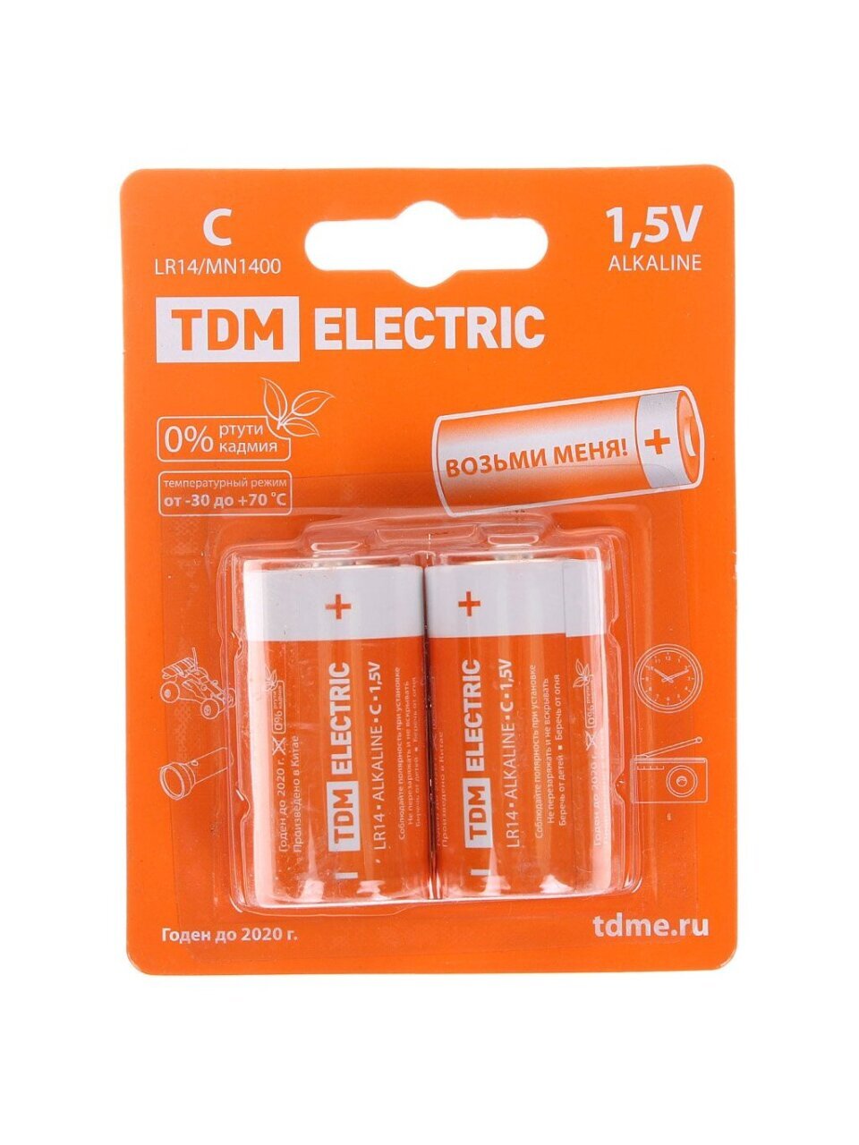 Батарейка TDM Electric, C (LR14), Alkaline, щелочная, 1.5 В, блистер, 2 шт, SQ1702-0011