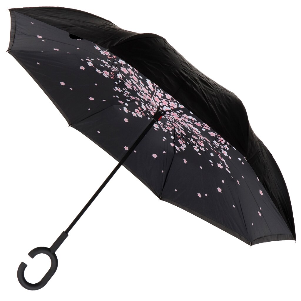 Зонт для женщин, автомат, трость, 8 спиц, 58 см, Сакура, полиэстер, черный, Y9-289 купол зонта стихи