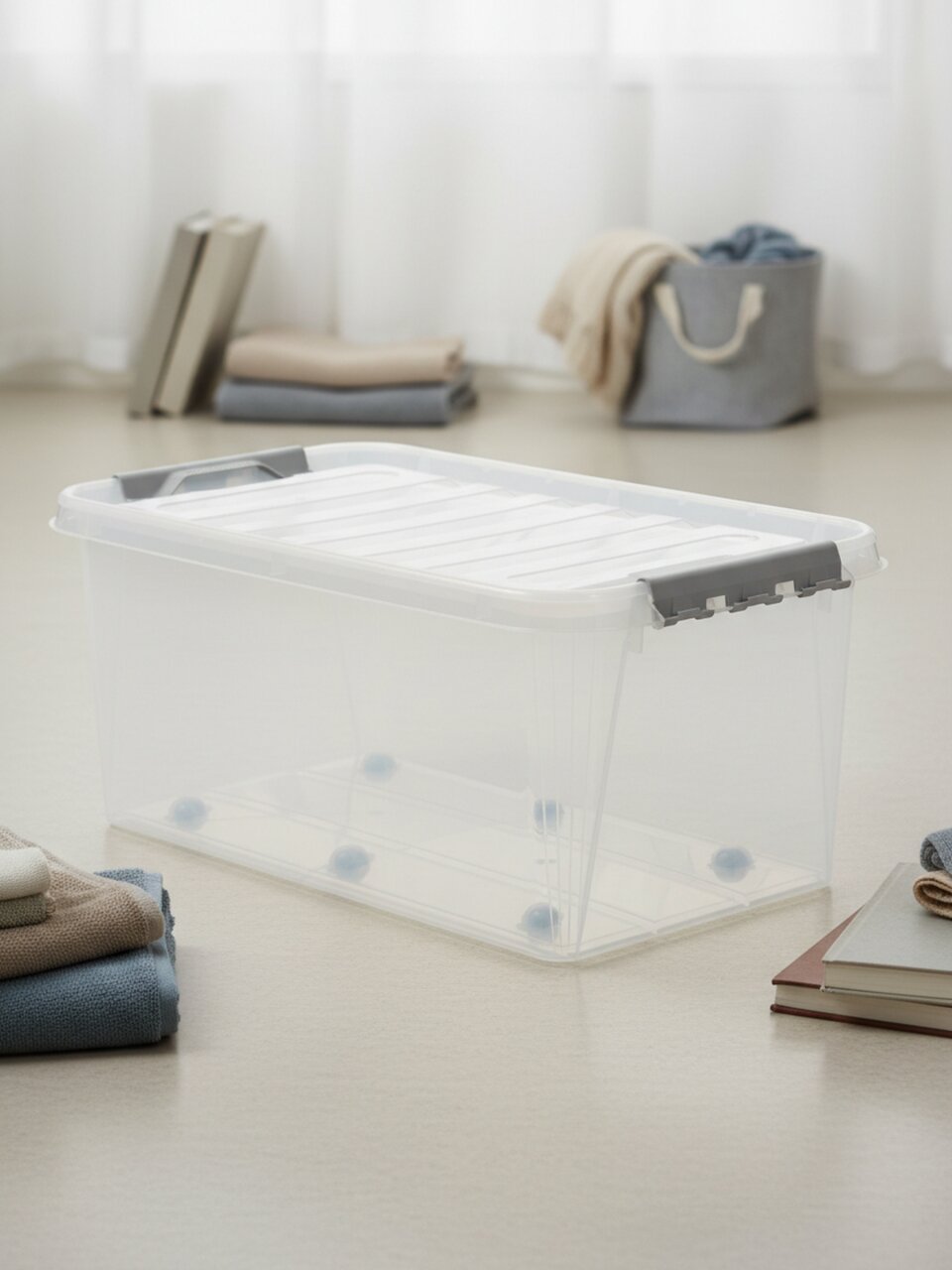 Ящик хозяйственный 55 л, 72х39х29.5 см, с крышкой, на колесах, Полимербыт, Профи Комфорт, С79800