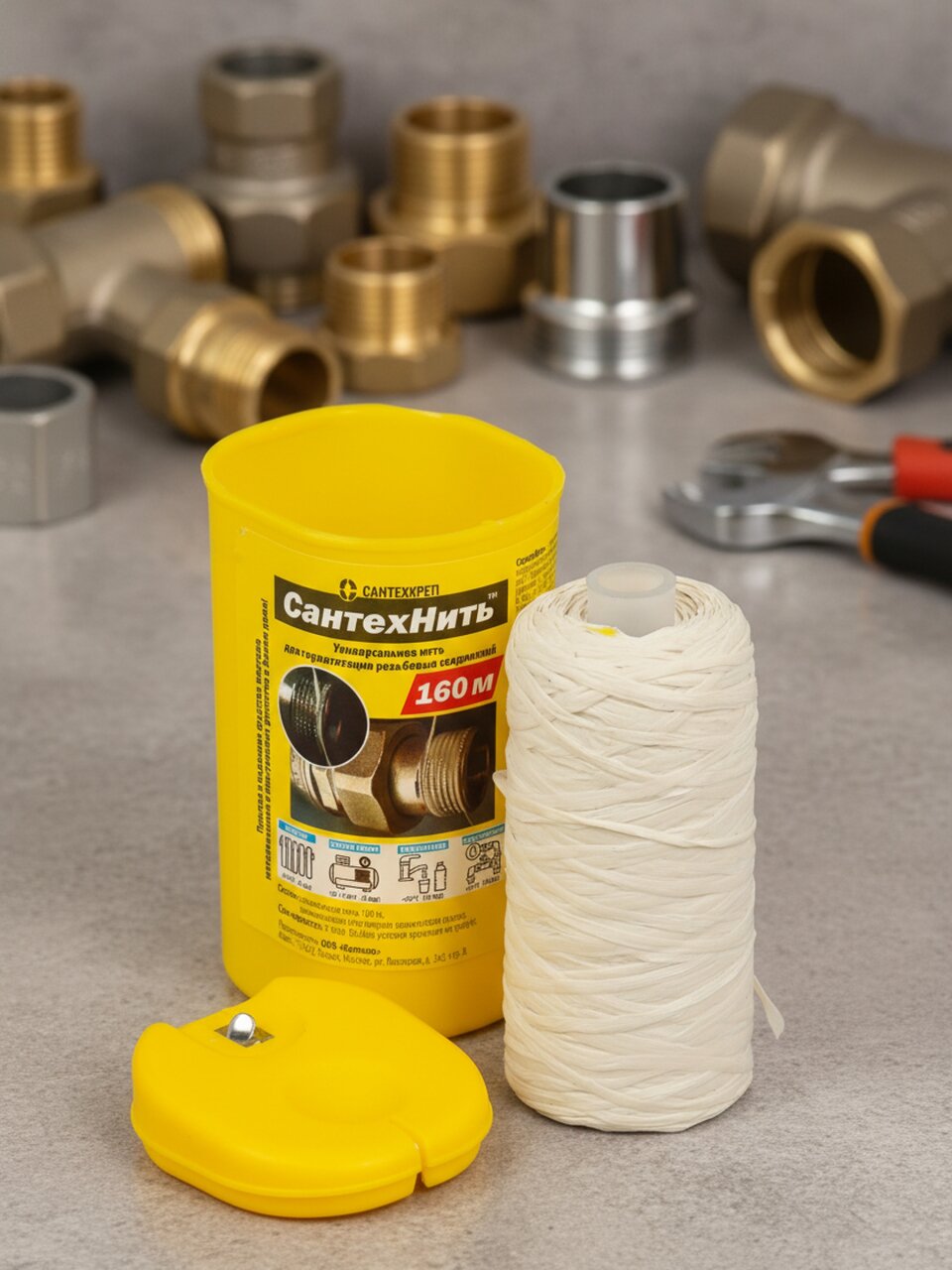 Нить сантехническая 160 м, полиамид, СантехКреп, 2.1.4.