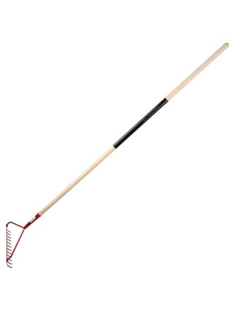 Грабли прямые, 12 зуб, металл, 34 см, с выносной тулейкой, садовые, черенок деревянный