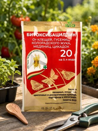Инсектицид Битоксибациллин, от комплекса вредителей на растениях, порошок, 20 г, Зеленая аптека Садовода
