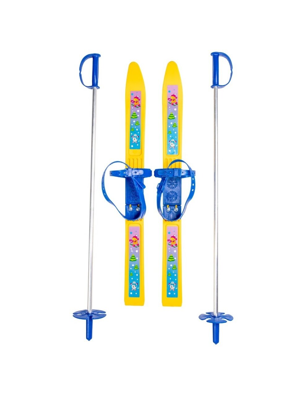 Лыжи для детей, 65 см, с палками, 75 см, мягкое крепление, в сетке, Олимпик-спорт Мишки