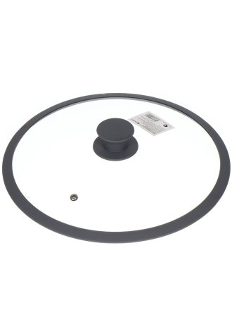 Крышка для посуды стекло, 28 см, Daniks, Мрамор, серая, с силиконовым ободом, HA380-2