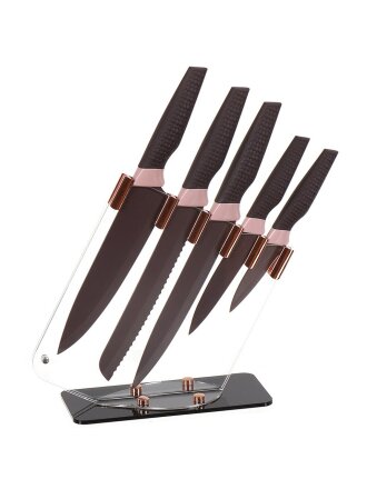 Набор ножей 6 предметов, 20 см, 20 см, 20 см, 12.5 см, 9 см, нержавеющая сталь, рукоятка пластик, с подставкой, акрил, Daniks, Savory, JA20202790