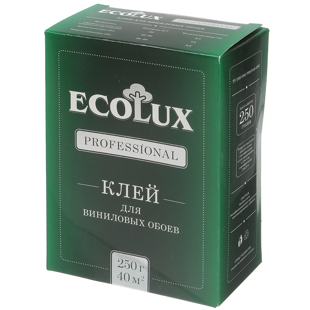 Клей для виниловых обоев, Ecolux, Professional, 250 г клей для виниловых обоев ecolux professional 250 г