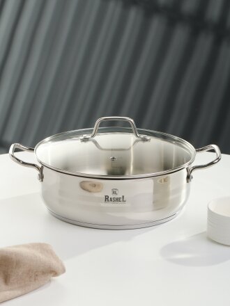 Жаровня нержавеющая сталь, 26 см, 4.5 л, RasheL, R-1/269, с крышкой, индукция