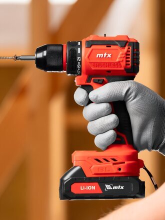Дрель-шуруповерт аккумуляторный, MTX, CDS-BL-20, бесщеточный, 20 В, кейс, черный с красным, 26187