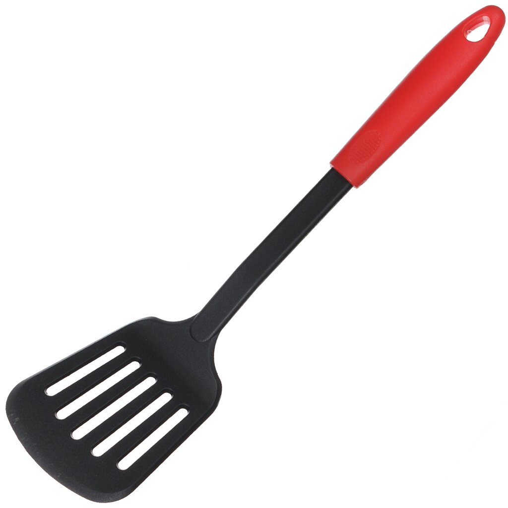 Лопатка кулинарная нейлон, с прорезями, навеска, красная, Daniks, Эконом, YW-KT050R-1/H1022-01R