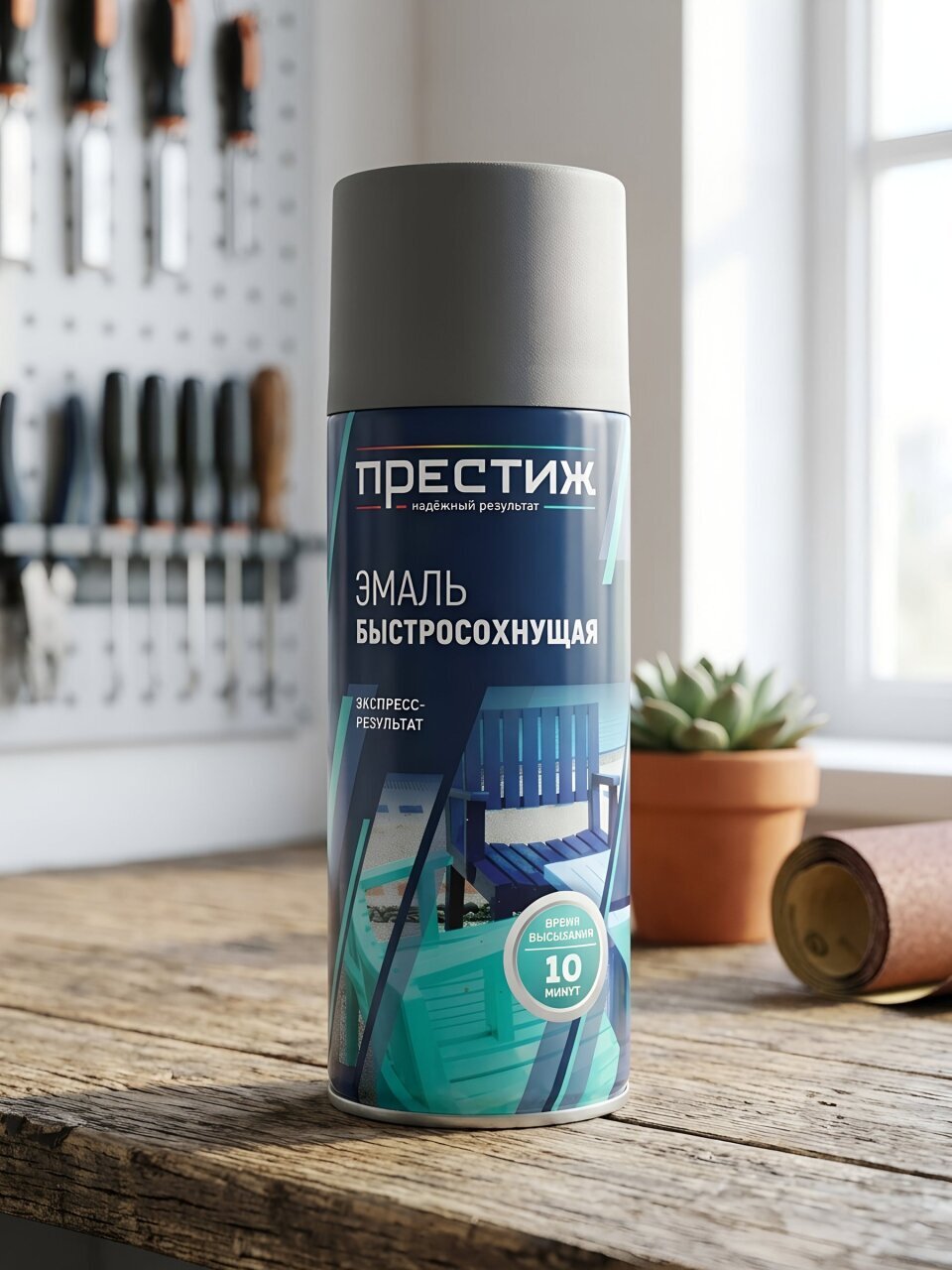 Эмаль аэрозольная, Престиж, универсальная, быстросохнущая, акриловая, полуглянцевая, темно-серая, 520 мл