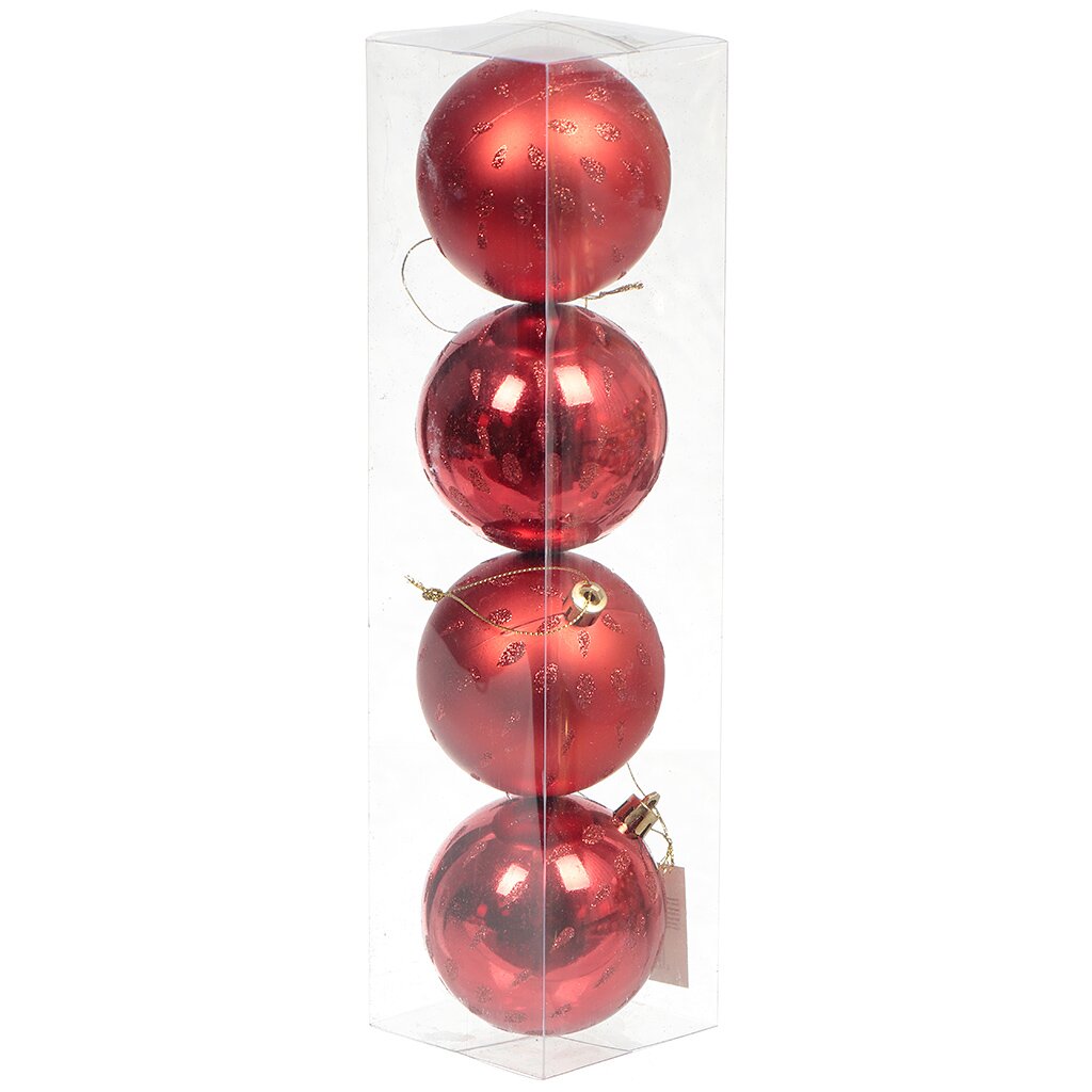 Елочный шар 4 шт, красный, 8 см, пластик, SY18CBB-23