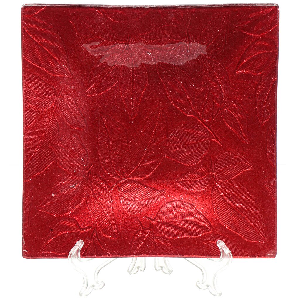 Тарелка обеденная, стекло, 23 см, квадратная, Y3-1642, красная
