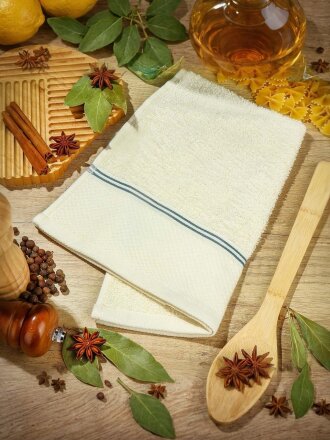 Полотенце кухонное махровое, 33х50 см, 400 г/м2, 100% хлопок, Граф, молочное, Узбекистан