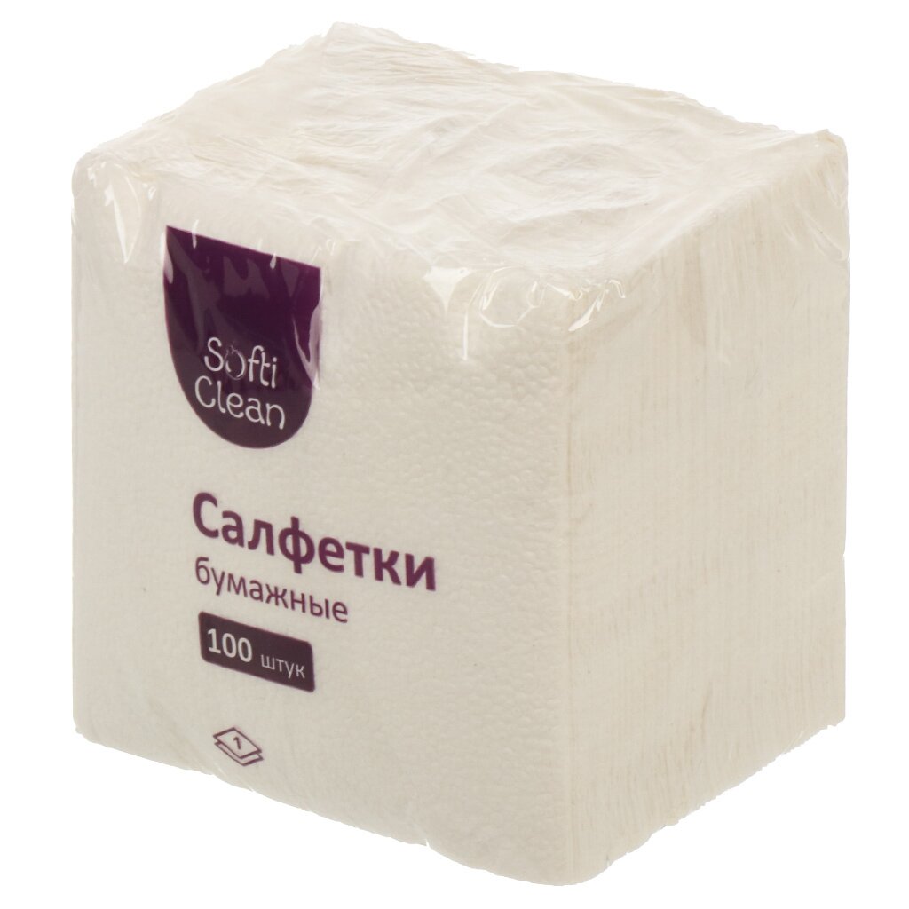 Салфетки бумажные Softi Clean, 100 шт, 1 слой, белые