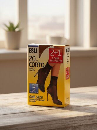 Носки для женщин, Esli, Корто 20, бежевые, р. 23-25, 2+1 пары