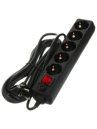 Сетевой фильтр 5 гнезд, 3 м, 3х1 мм², 16 А, черный, General Lighting Systems, 471004